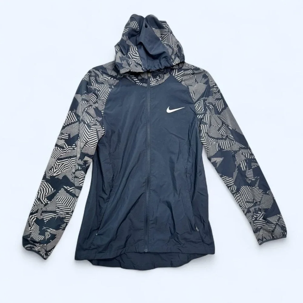 Nike Hooded Windrunner‎ Reflective Running Jacket Blue Geo Print Sz S Gorpcore